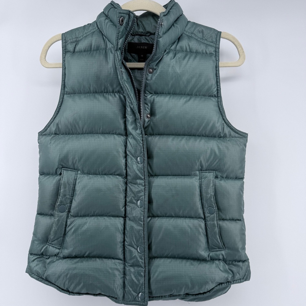J.Crew Down Puffer Vest Womens XS Teal Green Ripstop Full Zip Snap Front Pocket